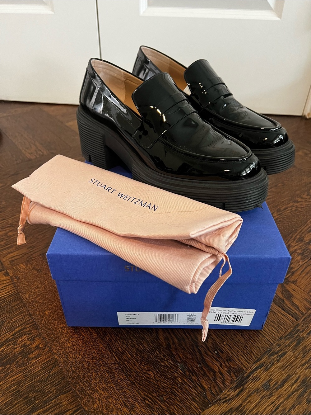 Stuart Weitzman Black Patent Platform Loafers with Chunky Sole